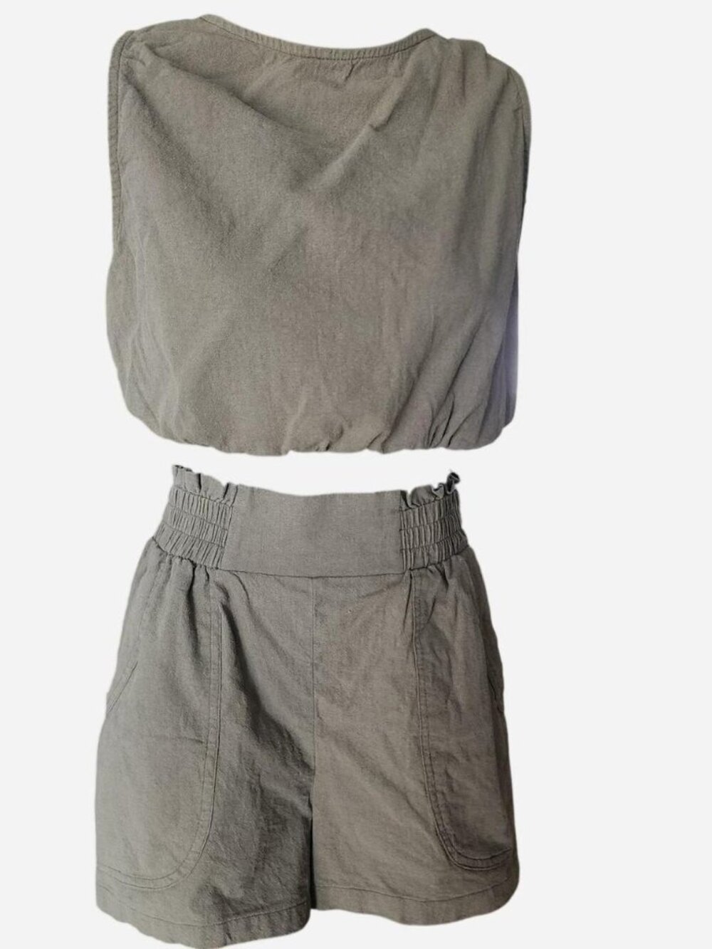 Maple army green sleeveless linen crop top and shorts Size Small